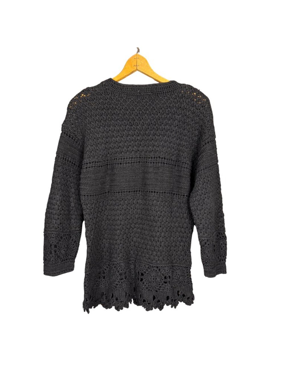 Vintage 90s Black Crochet Knit Top, Tunic, Festival Western Grunge - Picture 5 of 7